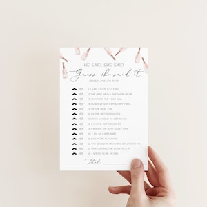 Champagne devinez qui l&#39;a dit, il a dit qu&#39;elle a dit douche nuptiale, jeu de fête Prosecco, activité des mariés, questions, modèle modifiable