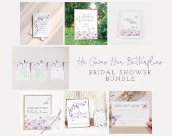 Butterfly Bridal Shower Invite Bundle, He Gives Her Butterflies Invitation, From Miss To Mrs.,Purple Pink Blue, Editable Template