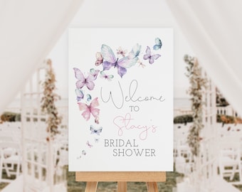 Butterflies Bridal Shower Welcome Sign, 36x48 Poster, Bachelorette Party, Lifetime Of Butterflies, Instant Download, Editable Template