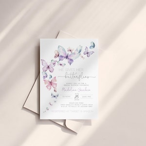 Butterfly Bridal Shower Invitation, He Gives Her Butterflies, From Miss To Mrs., Pink Purple Blue Theme, Editable Template