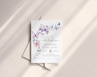 Butterfly Bridal Shower Invitation, He Gives Her Butterflies, From Miss To Mrs., Pink Purple Blue Theme, Editable Template