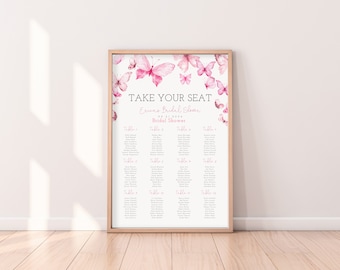 Butterfly Seating Chart, He Gives Her Butterflies Sign, From Miss To Mrs., Bridal Shower Table Chart, Baby Shower Seating, Editable Template