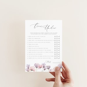 Floral Over or Under Game, Guessing Bridal Shower, Pink and Purple ...