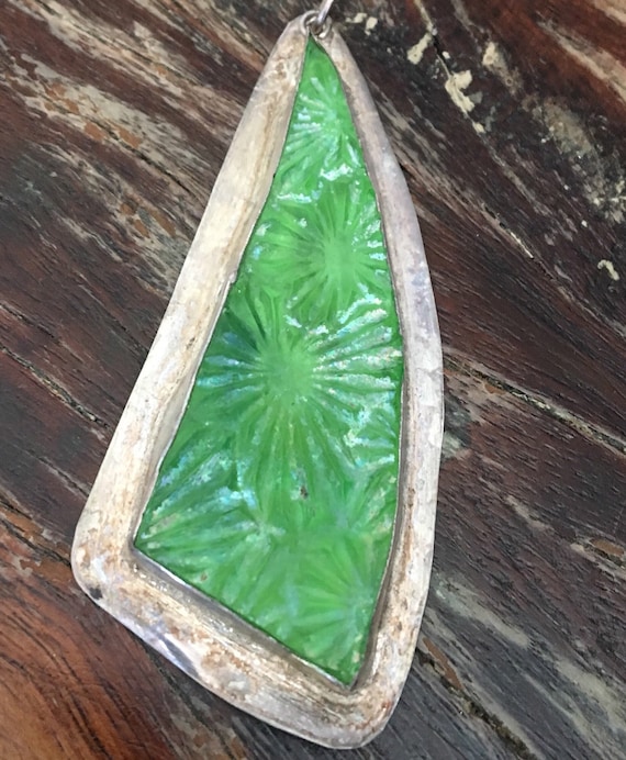 Antique Roman Sea Glass Flower - Bright Green - image 1