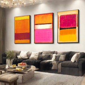 Mark Rothko 3er Set Leinwand Rot-Orange Mix Farbe Kunst Reproduktion, Mark Rothko Reproduktion, Abstrakte Leinwand Wandkunst, Moderne Minimal Art