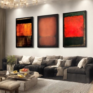 Mark Rothko Set Of 3 Canvas Red Mix Color Art Reproduction, Best Mark Rothko Reproduction, Abstract Canvas Wall Art, Modern Minimal Art