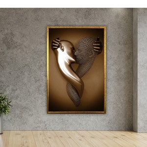 Romantic Moments: Kissing Couple Painting, Bedroom Painting With Bronze Canvas Print