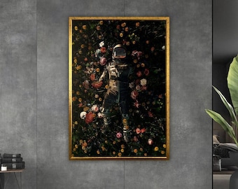 Flowers In Astronaut, Astronaut Poster Print, Astronaut Canvas Print, Garden Delight Art