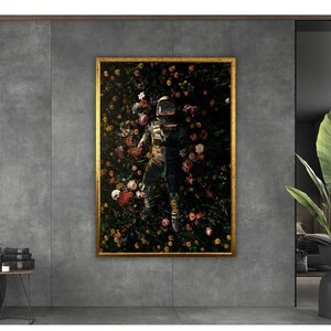 Flowers In Astronaut, Astronaut Poster Print, Astronaut Canvas Print, Garden Delight Art