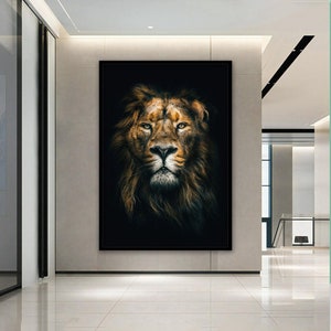 leeuw canvas, leeuw canvas, leeuw kunst aan de muur, leeuw poster, dier kunst aan de muur, dier poster, dier canvas, abstract canvas kunst, ingelijst klaar om op te hangen