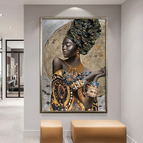 Arte de lienzo étnico, Arte de pared de mujeres, Arte de pared de lienzo, Arte de pared de mujeres étnicas, Arte de pared de mujer africana, Arte étnico, Decoración del hogar, Arte de lienzo enmarcado