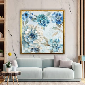Blue Flowers Canvas Art,Flower Wall Decor,Floral Wall Decor, Floral Wall Art,Flower Canvas Print,Blue Flower Art, Luxury Framed Wall Decor