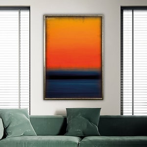 Mark Rothko Blue Orange Abstract Canvas Painting - 16x24 Inch Framed Wall Art For Home Decor