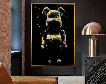 living room wall art, large wall art, bear graffiti canvas gift, graffiti art canvas, framed canvas ready to hang