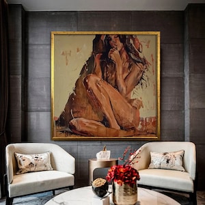 Woman Sitting On The Floor, Sexy Woman Poster, Bedroom Wall Art, Sensual Woman Wall Art, Woman Art Canvas, Sensual Art Canvas,Framed Canvas
