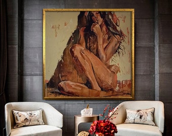 Donna che si siede sul pavimento, poster sexy della donna, arte della parete della camera da letto, arte della parete della donna sensuale, tela dell'arte della donna, tela dell'arte sensuale, tela incorniciata