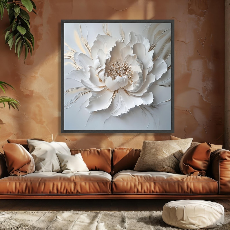Elegant White Peony Canvas Wall Art, Textured Floral Design, Soft ...