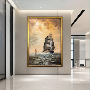 Sailing Ship Print On Canvas, Modern Wall Art, Canvas Wall Set, Large Wall Art,Pirate Ship Painting, Large Framed Canvas