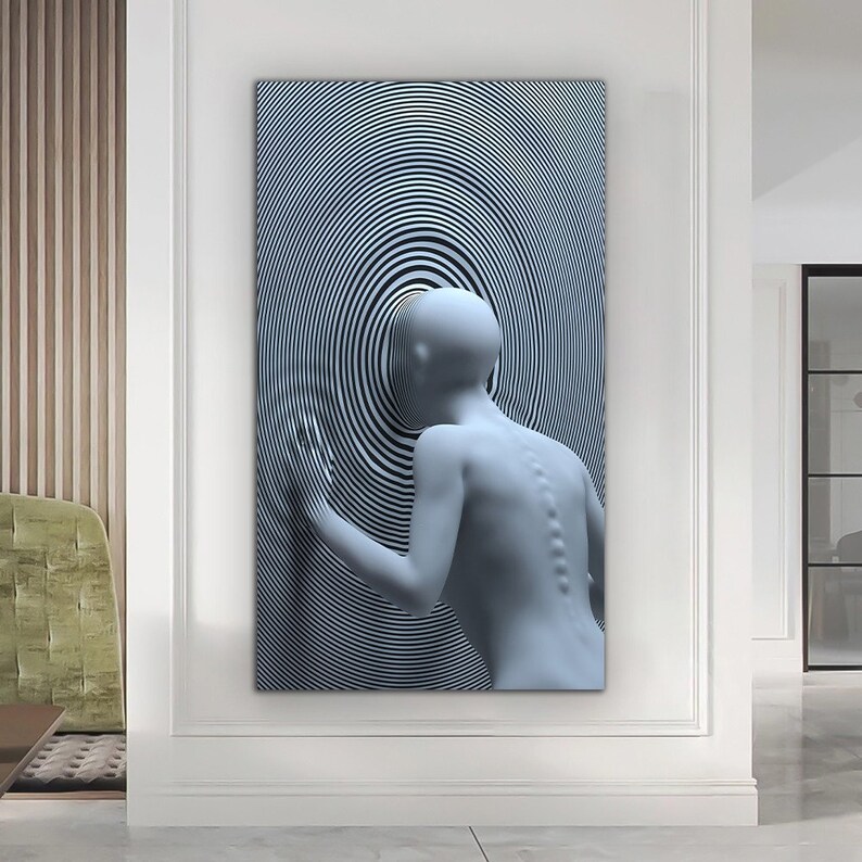 Puede incluir: Una representaci&oacute;n 3D de la espalda de una persona, con una columna vertebral detallada, de pie frente a un patr&oacute;n de espiral en blanco y negro.