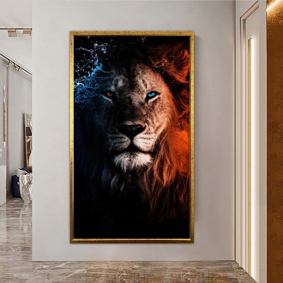 Painted colorful lion animal canvas