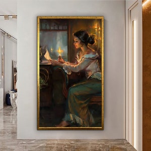 Mujer Leyendo Carta, Mujer Arte mural, Mujer Arte, Moda Wall Art, Fashion Canvas Print, Luxury Framed Wall Decor