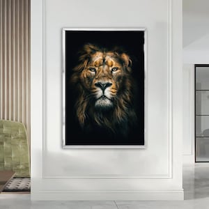 leeuw canvas, leeuw canvas, leeuw kunst aan de muur, leeuw poster, dier kunst aan de muur, dier poster, dier canvas, abstract canvas kunst, ingelijst klaar om op te hangen afbeelding 3