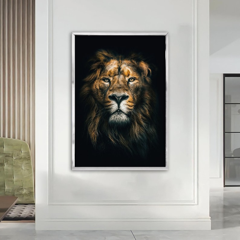 leeuw canvas, leeuw canvas, leeuw kunst aan de muur, leeuw poster, dier kunst aan de muur, dier poster, dier canvas, abstract canvas kunst, ingelijst klaar om op te hangen afbeelding 3