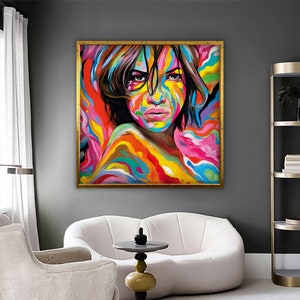 Colorful Woman Graffiti Wall Art, Street Canvas Painting, Graffiti Wall Decor,Banksy Wall Art, Graffiti Print, Framed Canvas Art