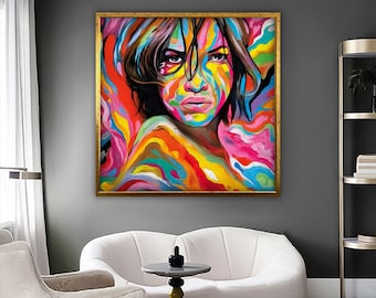 Colorido Mujer Graffiti Wall Art, Street Canvas Painting, Graffiti Wall Decor, Banksy Wall Art, Graffiti Print, Framed Canvas Art