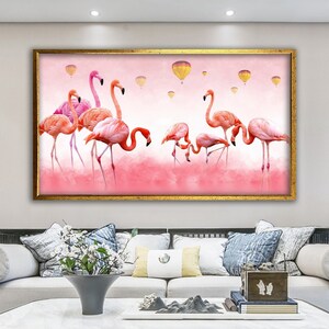 Flamingo Canvas Wall Art, Animal Wall Art, Pink Flamingo Wall Print, Flamingos on Water, Flamingo Wall Art Print, Framed Canvas Reay to Hang