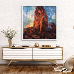 Sexy Curly Hair Naked Woman, Sexy Woman Canvas Painting, Nude Girl Wall