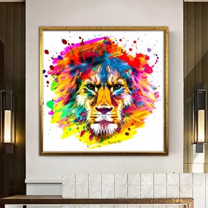 Kleurrijke Leeuw Canvas, Leeuw Canvas, Leeuw Kunst aan de Muur, Leeuw Poster, Dier Kunst aan de Muur, Dierlijke Poster, Dierlijk Canvas, Ingelijst Canvas