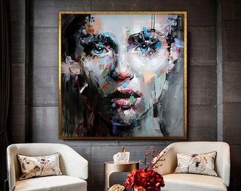 Face Canvas Art, Woman Portrait Canvas Wall Art, Portrait Painting Canvas, Abstract Face Canvas Art, Colorful Face Canvas Art, Framed Canvas