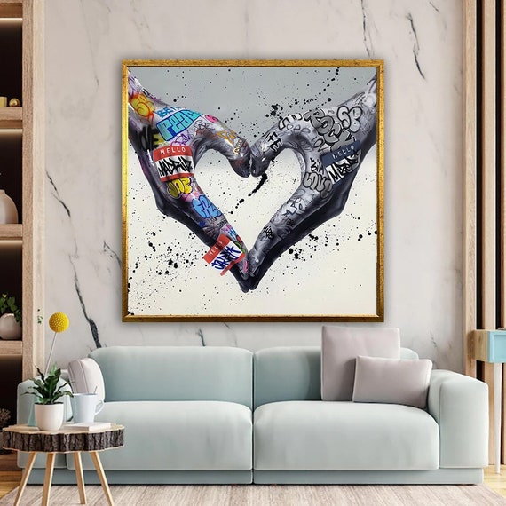  Framed Banksy Street Graffiti Wall Art Decor Large Abstract  Pictures Canvas Painting Prints Colorful Modern Contemporary Poster Artwork  Stretched for Wall Home Bathroom Bedroom Living Room Ready Hang (Framed Decor  Art-01