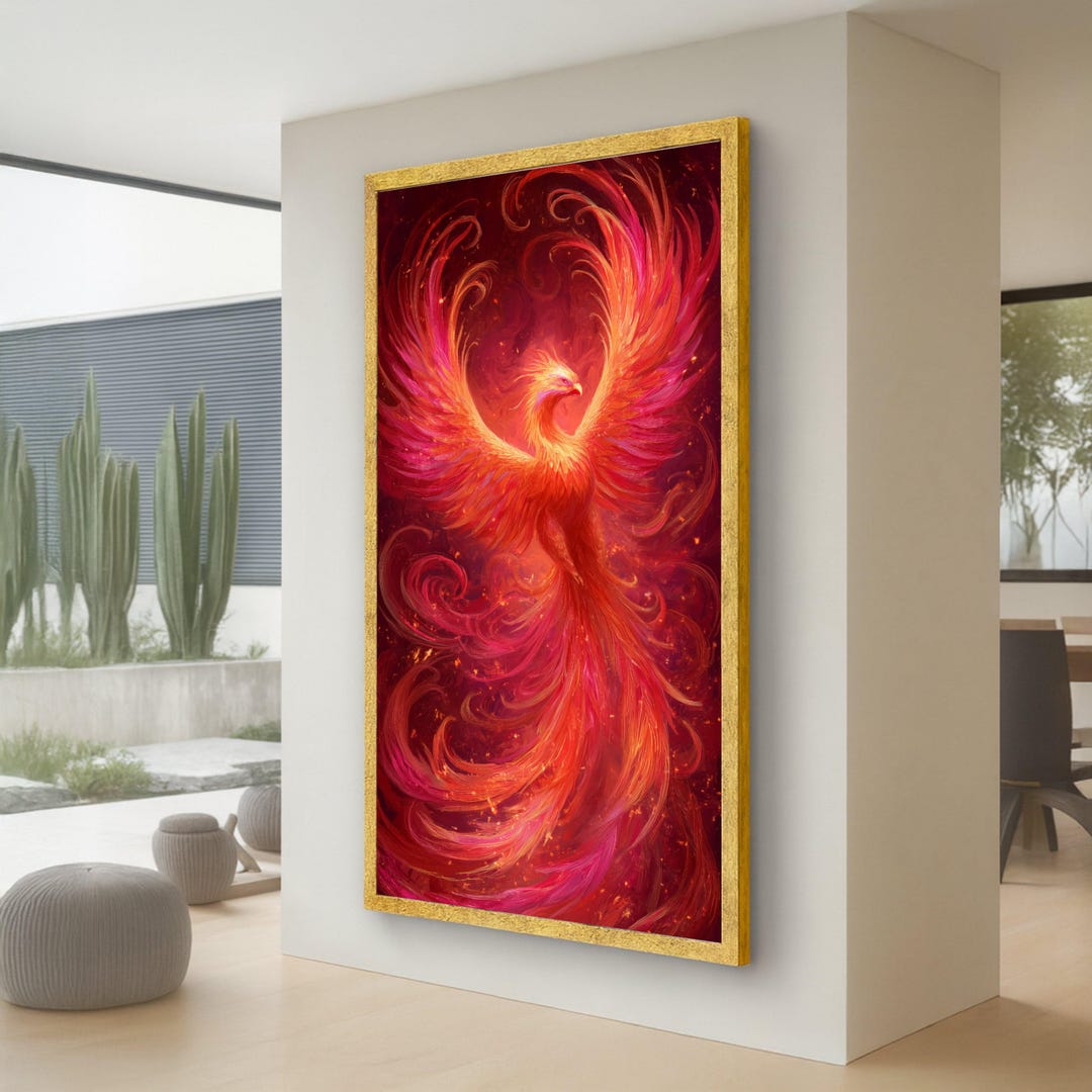 Fiery Phoenix Rising Canvas, Mythical Bird Wall Art, Vibrant Flame ...