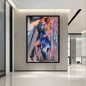 Canvas Home Decor, Large Canvas, Dancing Couple Painting Print, Music Room Art, Tango Couple Canvas Decor, Framed Canvas Ready to Hang