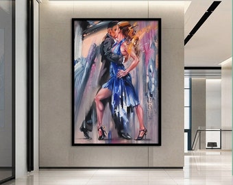 Leinwand Wohnkultur, große Leinwand, Tanzendes Paar Malerei Druck, Musik Zimmer Kunst, Tango Paar Leinwand Dekor, gerahmte Leinwand fertig zum Aufhängen