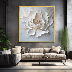 Elegant White Peony Canvas Wall Art, Textured Floral Design, Soft ...