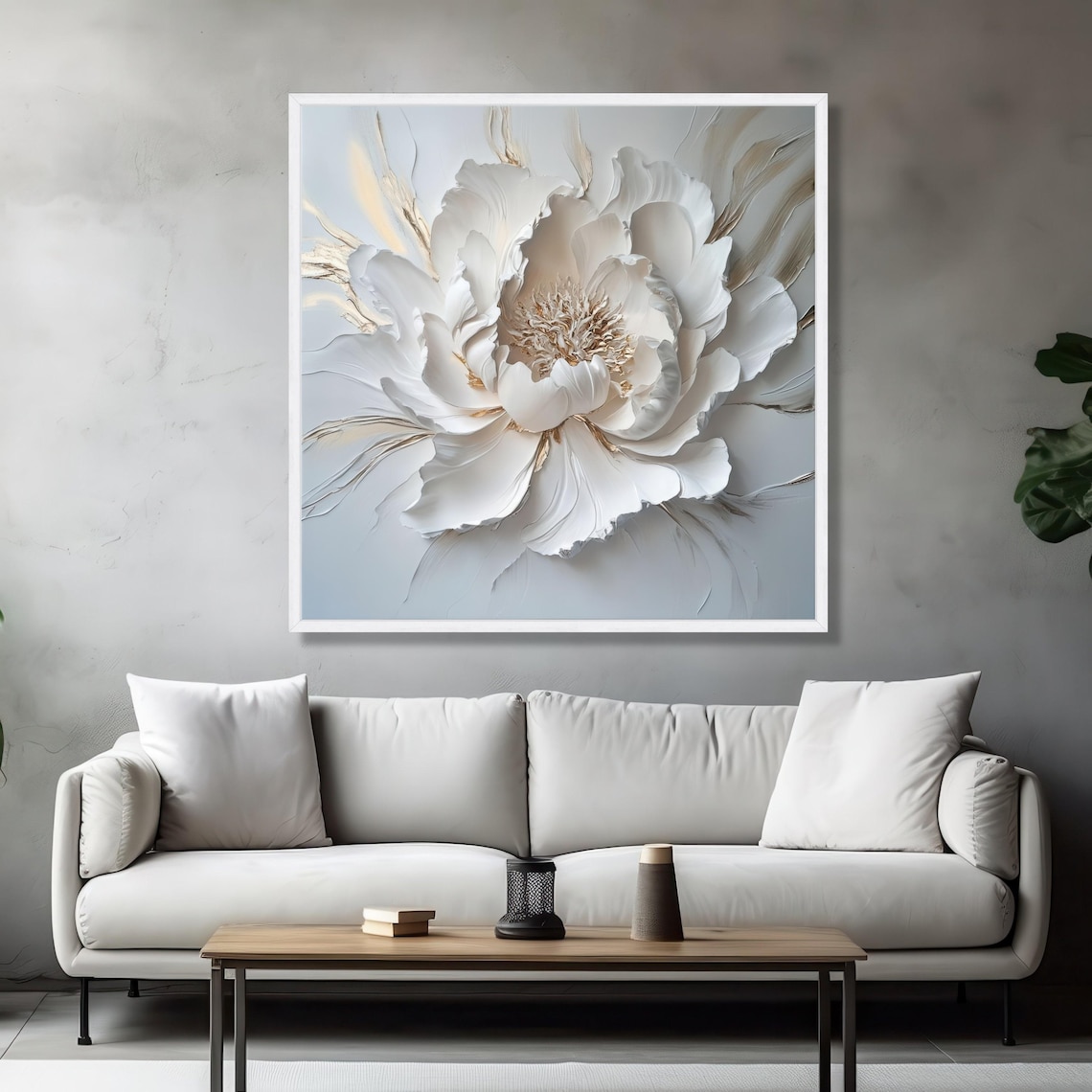 Elegant White Peony Canvas Wall Art, Textured Floral Design, Soft ...