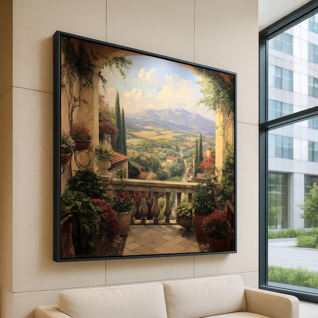 Tuscan Garden View Canvas, Mediterranean Landscape Wall Art, Italian ...