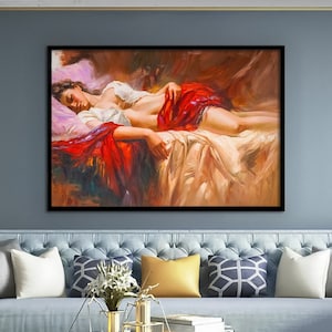 Sleeping Sexy Woman Canvas Painting, Woman Canvas Painting, Sensual Wall Decor, Woman Canvas Print , Framed Canvas Ready to Hang