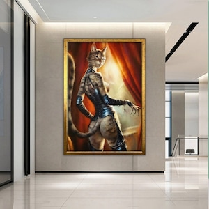 Katze Leinwandbild, Katzen Poster, Moderne Wandkunst, Tier Leinwanddruck, Tier Wandkunst, gerahmte Wandkunst