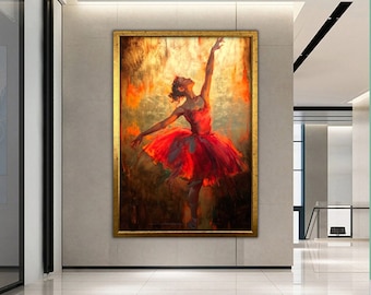 抽象的なバレエダンサーの絵画：テクスチャキャンバスウォールアート
