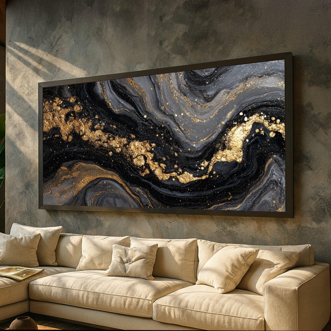 Luxurious Black and Gold Marble Canvas Wall Art, Abstract Fluid Art ...