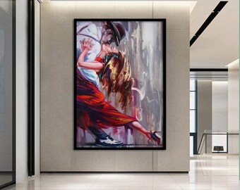 Leinwand Leinwand, Große Leinwand, tanzendes Paar Bild, Musik ZimmerKunst, Tango Paar Leinwand Dekor, gerahmte Leinwand fertig zum Aufhängen