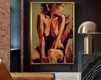 床に座る女性、アジア人女性のポスター、寝室の壁アート、官能的な女性の壁アート、女性アートキャンバス、官能的なアートキャンバス、額入りキャンバス