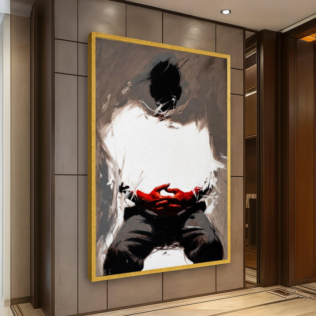 Abstract Man Sitting, Red Hands Canvas Art, Contemporary Figurative ...