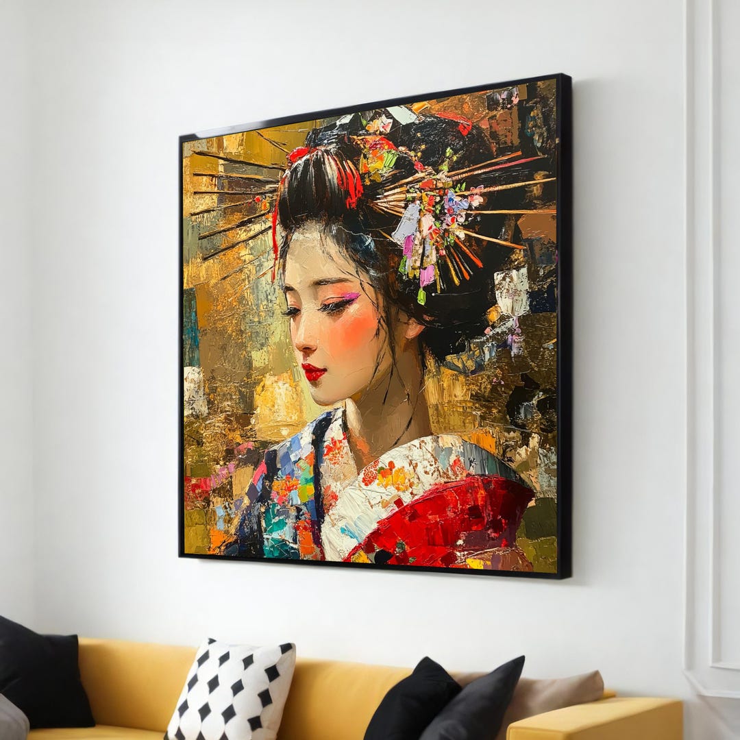 Geisha Portrait Canvas, Colorful Abstract, Japanese Art, Wall Art ...