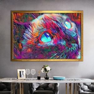 Colorful Cat Canvas, Cat Canvas, Cat Wall Art, Cat Poster, Animal Wall Art, Animal Poster, Animal Canvas, Framed Canvas
