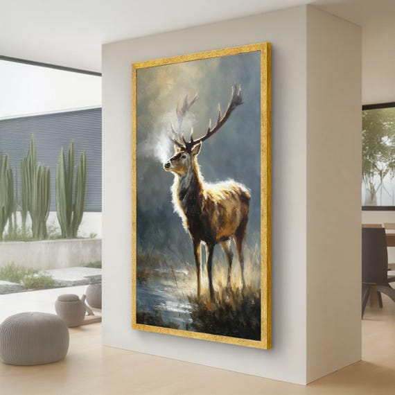 Majestic Stag in Morning Mist, Wildlife Canvas Wall Art, Nature Animal Painting, Rustic Home Decor, Ready to Hang Canvas Art